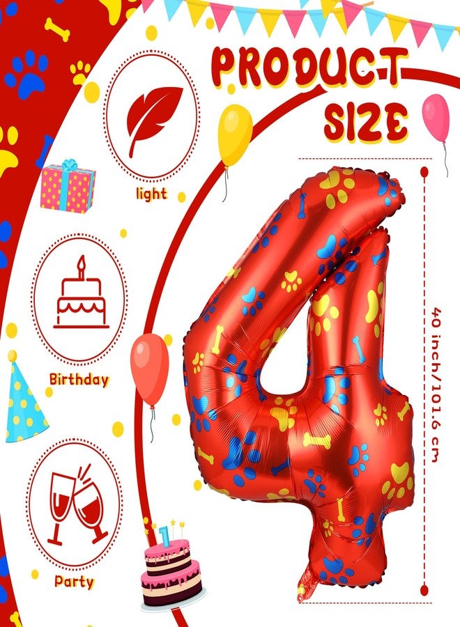 Leitee 40 Inch Dog Paw Birthday Balloon Giant Paw Number Theme Balloon with Red Dog Paw Birthday Party Favors for Dog Party Decoration Supplies (Number 4) - Image 2
