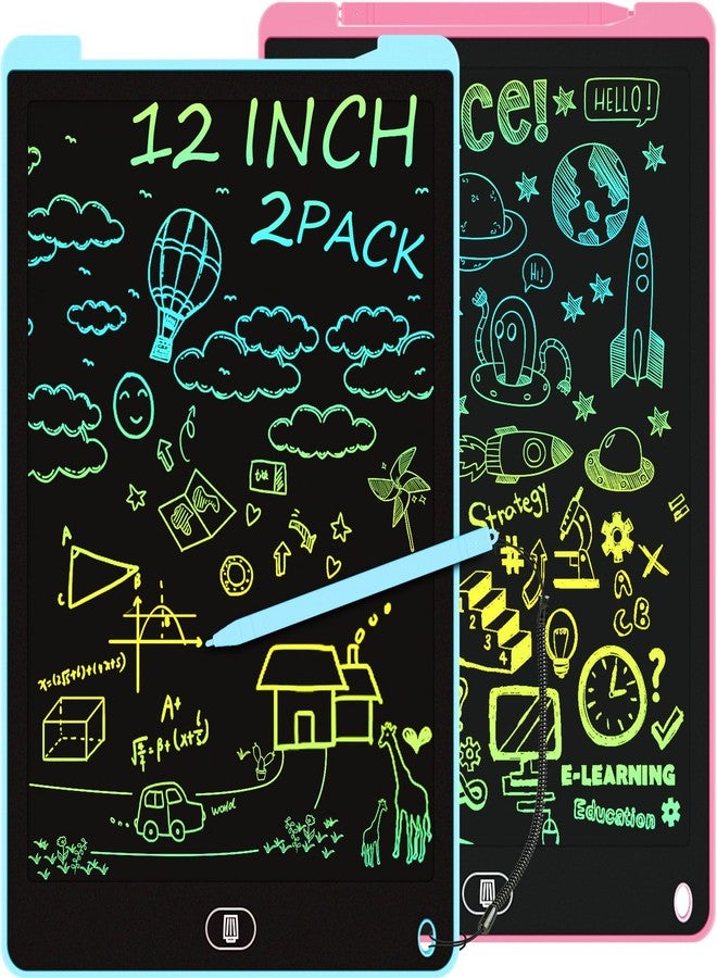 Electight 2 Pack 12 Inch LCD Writing Tablet, Electight Colorful Doodle Board, Eye Protection Drawing Board with Lock & Erase FUNC, Birthday Gifts and Toys for 3 4 5 6 7 8 Year Old Boys and Girls - Pink & Blue - Image 1
