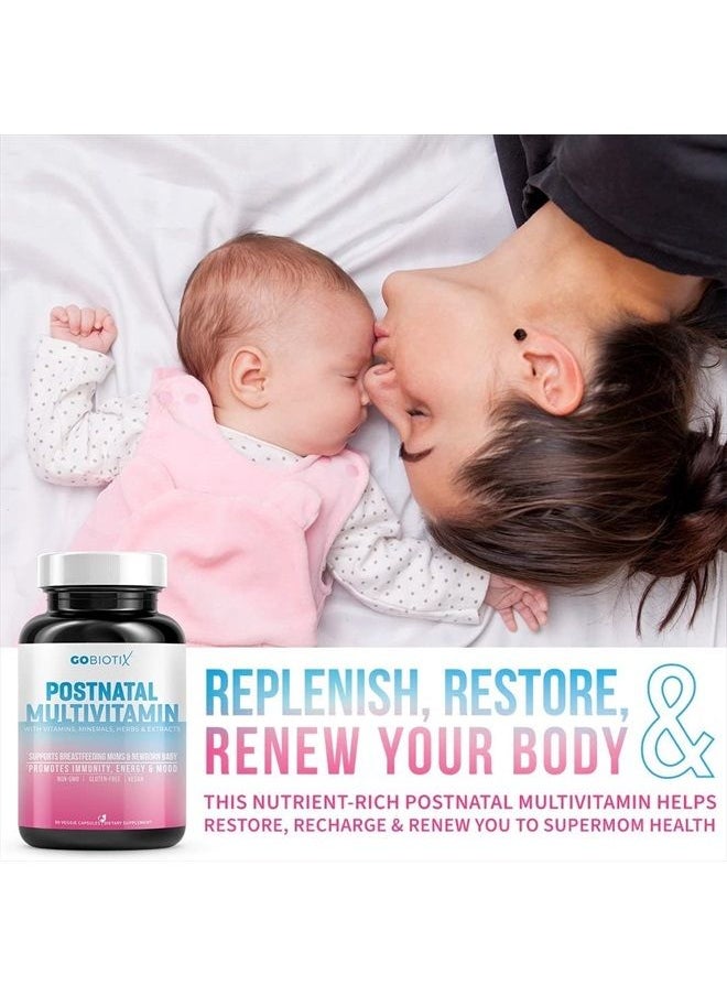 GoBiotix - Postnatal Vitamins for Women - Postpartum Essentials with Iron, Calcium, Vitamin D2, C, Zinc & Folic Acid for Pregnant Women - Pre & Post Pregnancy - Daily Multivitamin Capsules, Non-GMO - Image 1