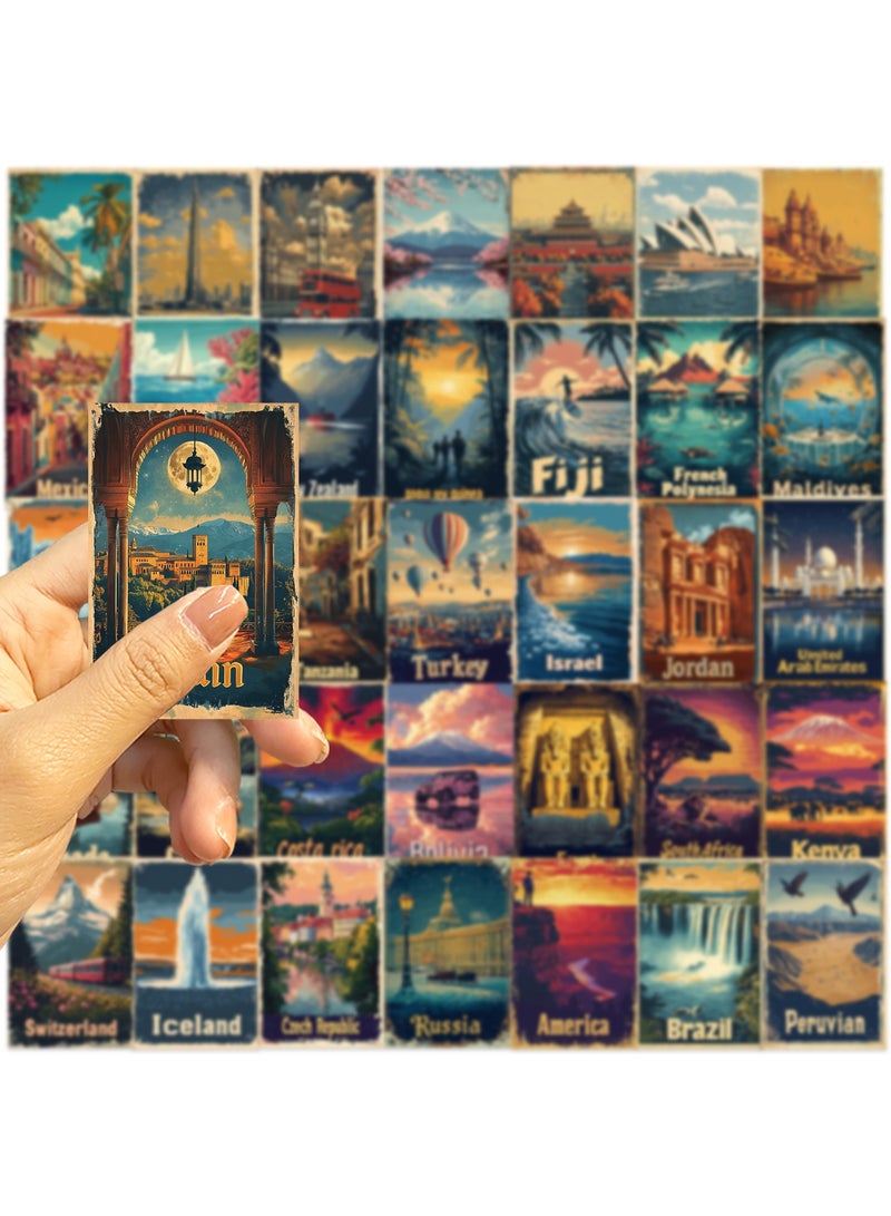 قوس قزح أورينبو مجموعة من 50 قطعة من ملصقات ديكور السفر العتيقة، مطبوعات فنية من جميع أنحاء العالم، صور جمالية لمناظر طبيعية للمدينة، مجموعة صور مجمعة لمدن شهيرة عتيقة للمراهقين والأطفال والبالغين - Image 5