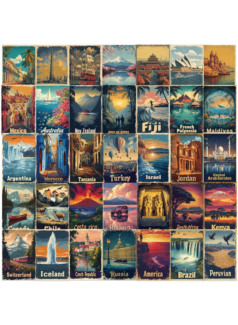 قوس قزح أورينبو مجموعة من 50 قطعة من ملصقات ديكور السفر العتيقة، مطبوعات فنية من جميع أنحاء العالم، صور جمالية لمناظر طبيعية للمدينة، مجموعة صور مجمعة لمدن شهيرة عتيقة للمراهقين والأطفال والبالغين - Image 4