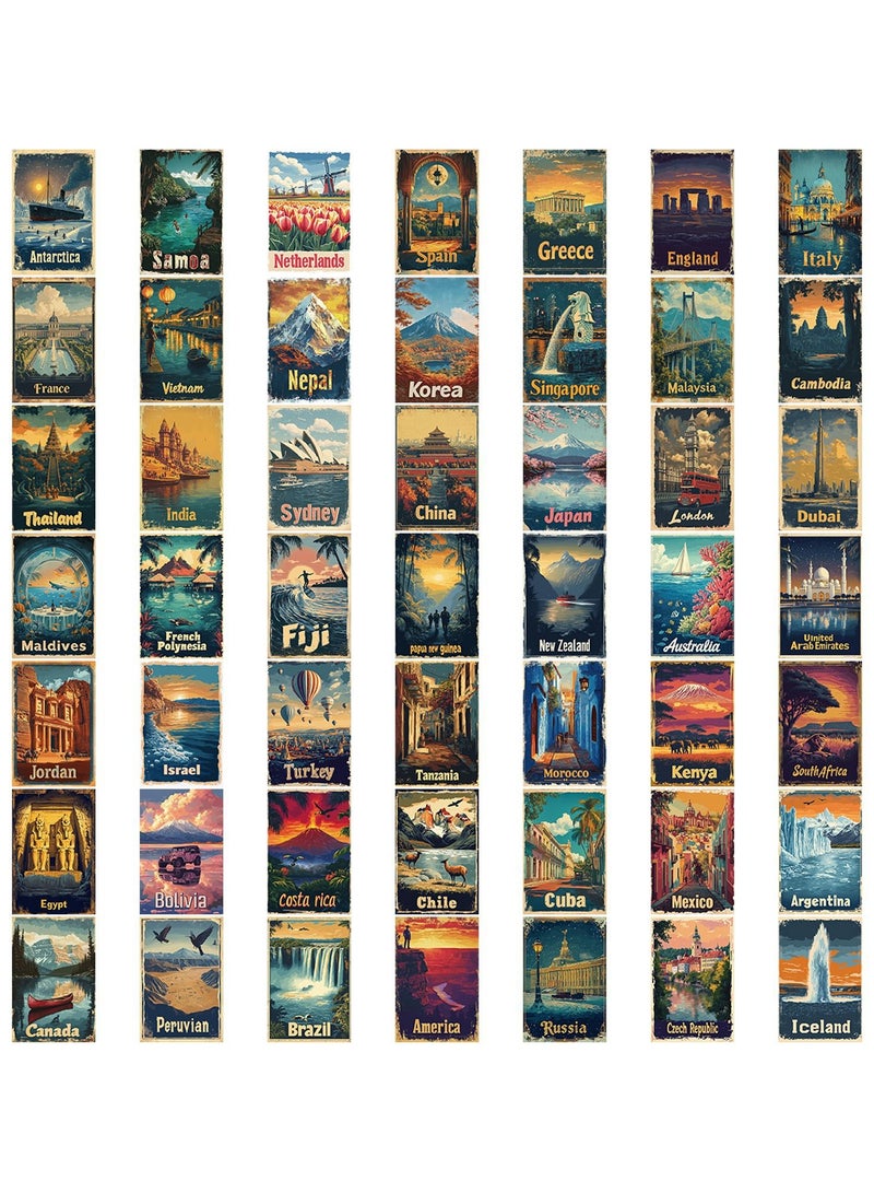 قوس قزح أورينبو مجموعة من 50 قطعة من ملصقات ديكور السفر العتيقة، مطبوعات فنية من جميع أنحاء العالم، صور جمالية لمناظر طبيعية للمدينة، مجموعة صور مجمعة لمدن شهيرة عتيقة للمراهقين والأطفال والبالغين - Image 3