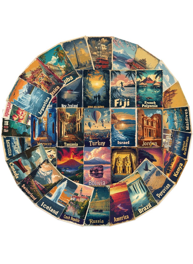 قوس قزح أورينبو مجموعة من 50 قطعة من ملصقات ديكور السفر العتيقة، مطبوعات فنية من جميع أنحاء العالم، صور جمالية لمناظر طبيعية للمدينة، مجموعة صور مجمعة لمدن شهيرة عتيقة للمراهقين والأطفال والبالغين - Image 1