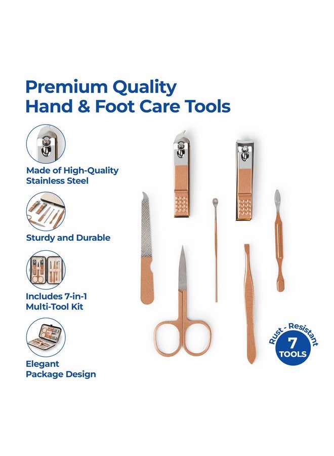 Dr.Foot Dr Foot Manicure & Pedicure Kit for Women & Men | Nail Cutter set | Manicure Kit | Grooming Kit for men | Pedicure Set | Manicure Kit for Women | Nail clippers | Pink Leather Travel Case | 7 in 1 - Image 3
