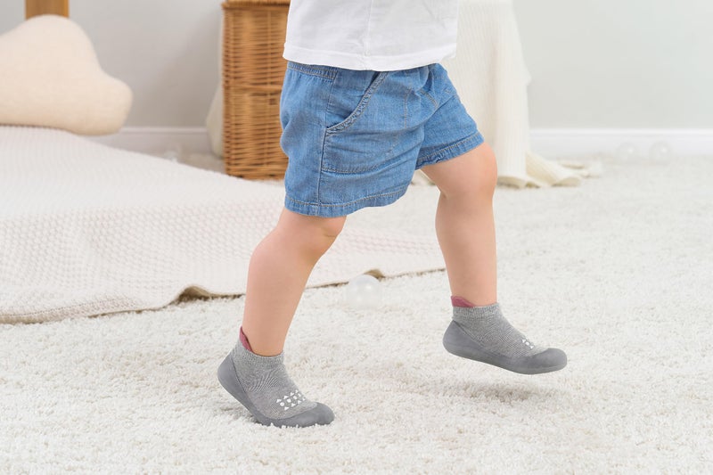Hstyle Baby Sock Shoes Toddler Walking Shoes Infant Non-Slip Slippers Soft Rubber Sole Sneakers for Baby Boys Girls 2-3 years Grey - Image 2