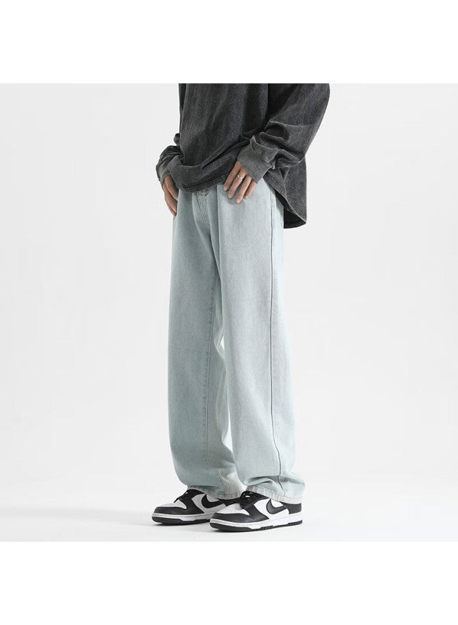 Maybeyond Men's Jeans, Summer Loose Fit, Retro Straight-leg Pants, Trendy Wide-leg Draping Trousers For Men, Mn02 Light Blue M - Image 4