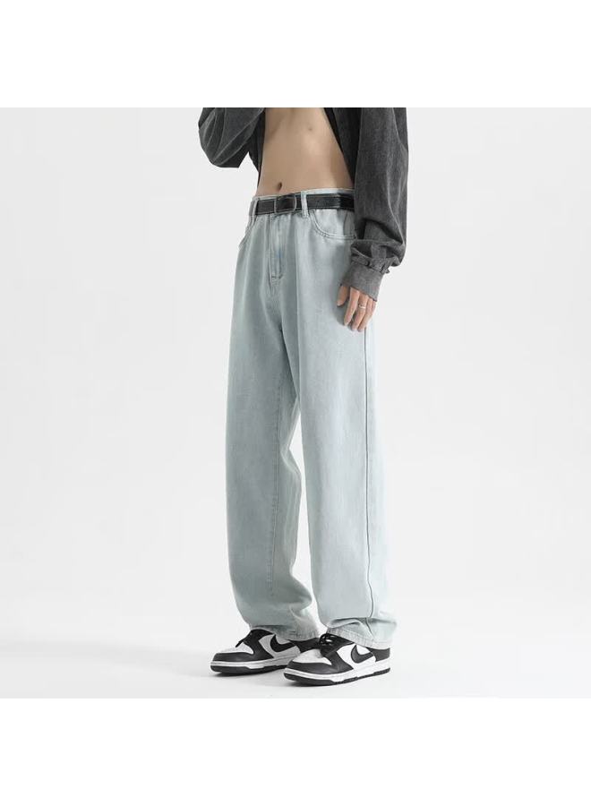Maybeyond Men's Jeans, Summer Loose Fit, Retro Straight-leg Pants, Trendy Wide-leg Draping Trousers For Men, Mn02 Light Blue M - Image 5
