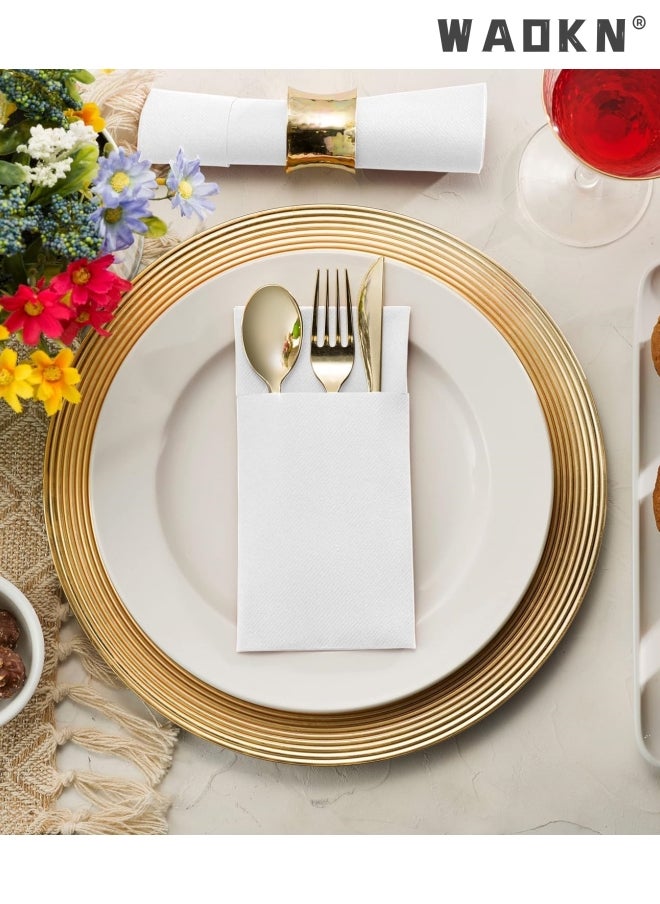 WAOKN Disposable Cloth Like Napkins, Built-in Flatware Pocket, Wedding Party Linen Feel White Napkin, Prefolded for Silverware,50 Pack Linen Feel Napkins  - Image 5
