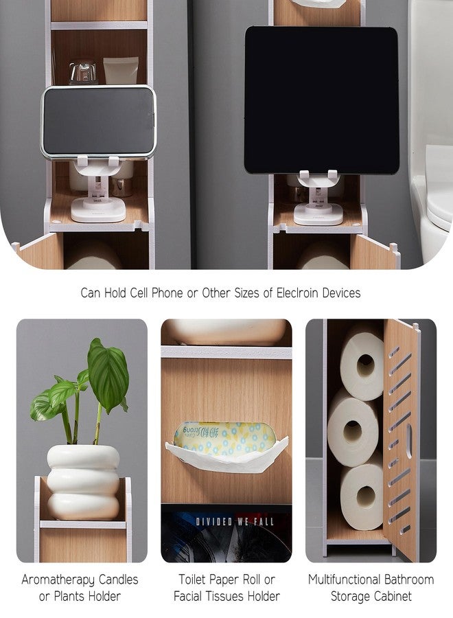 Doxo Waterproof Toilet Paper Holder Behind Toilet Storage Cabinet for Restroom, Slim Toilet Paper Storage with Lid (0ak) - Image 4