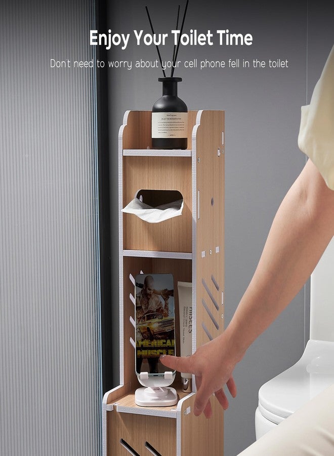 Doxo Waterproof Toilet Paper Holder Behind Toilet Storage Cabinet for Restroom, Slim Toilet Paper Storage with Lid (0ak) - Image 5