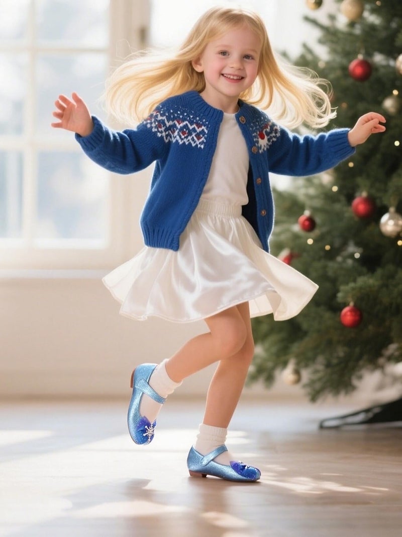 THEE BRON Mary Jane Ballet Flats - Girls' Dress Shoes with Hook & Loop Closure(A2154 Blue/1M) - Image 2