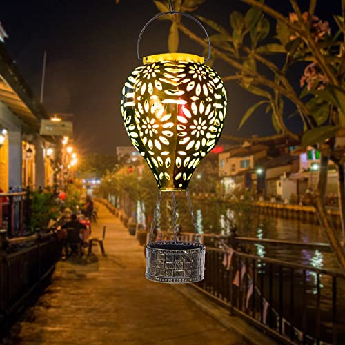 Venniy Solar Hot Air Balloon Lantern, Hanging Lanterns Outdoor Waterproof Decorative Metal LED Lantern Solar Lights for Trees Patio Garden Yard Porch Decor, Multi-Color - Image 1