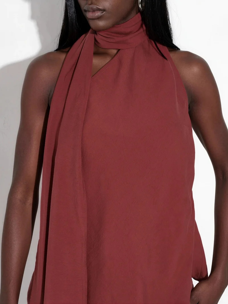 Hiccup Brick Red Halter Neck Scarf Detail Top for Women | Best Price UAE