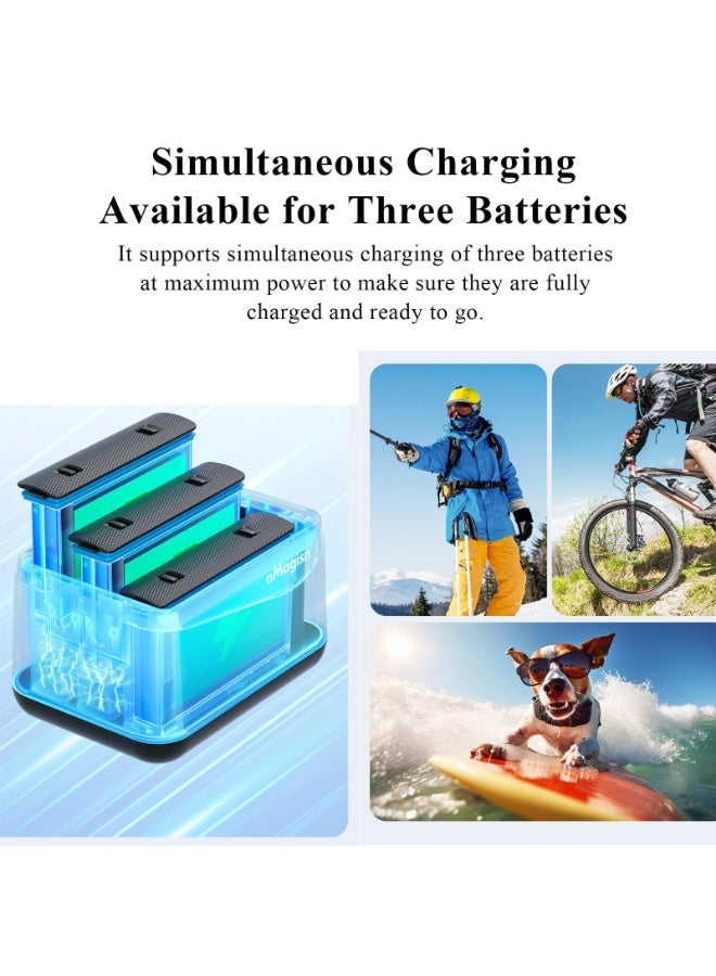 aMagisn Battery Charger Set for Insta360 X5 with Charging Cable,Intelligent Charging, Automatic pop-up, Simultaneous Charging of 3 Batteries (No Battery, No SD Card) - Image 2
