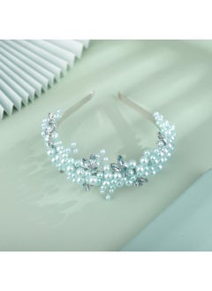 BERYUAN Pearls Rhinestone Wedding Headband Mint Greenteardrop Rhinestone Pearls Wedding Hair Accessories Princess Bridal Headband Pearls Wedding Headpiece For Brides Bridesmaid Girls (Mint Green)  - Image 2