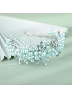 BERYUAN Pearls Rhinestone Wedding Headband Mint Greenteardrop Rhinestone Pearls Wedding Hair Accessories Princess Bridal Headband Pearls Wedding Headpiece For Brides Bridesmaid Girls (Mint Green)  - Image 3