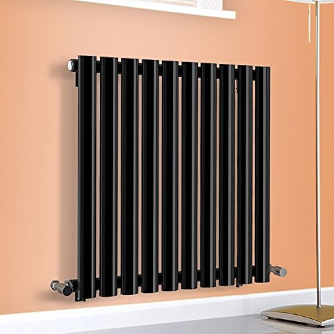 NRG 600MM X 590MM HORIZONTAL OVAL COLUMN DESIGNER RADIATOR BLACK SINGLE PANEL LUXURY CENTRAL HEATING RADIATORS - Image 2
