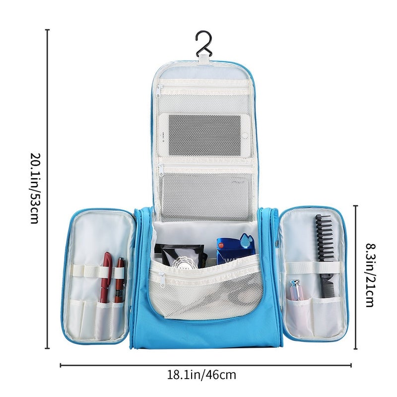 PUHBRHY Multifunctional Hanging Travel Toiletry Bag for Men and Women Makeup Organiser Cosmetic Case Bag Household Grooming Kit Storage Travel Bag with Hook Sky Blue - Image 2