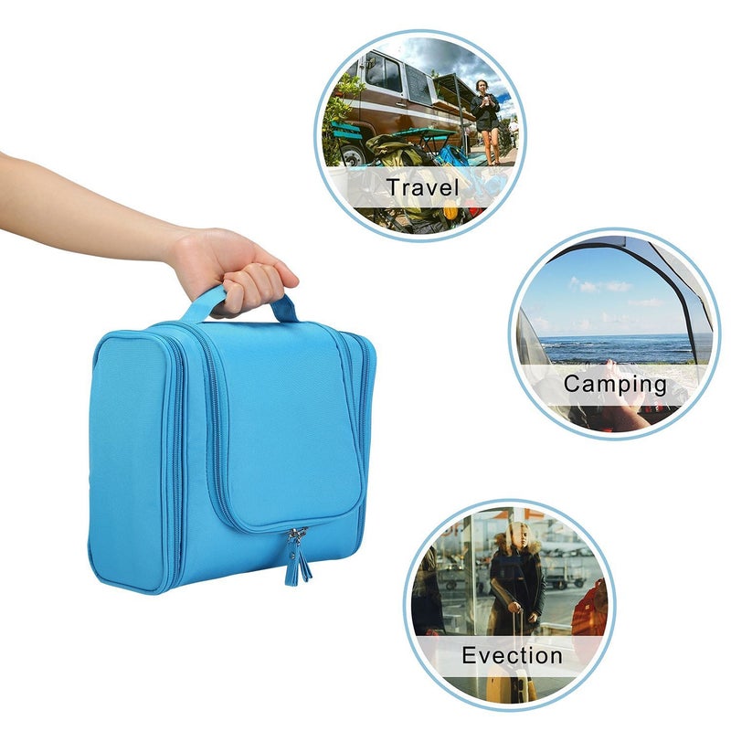 PUHBRHY Multifunctional Hanging Travel Toiletry Bag for Men and Women Makeup Organiser Cosmetic Case Bag Household Grooming Kit Storage Travel Bag with Hook Sky Blue - Image 4