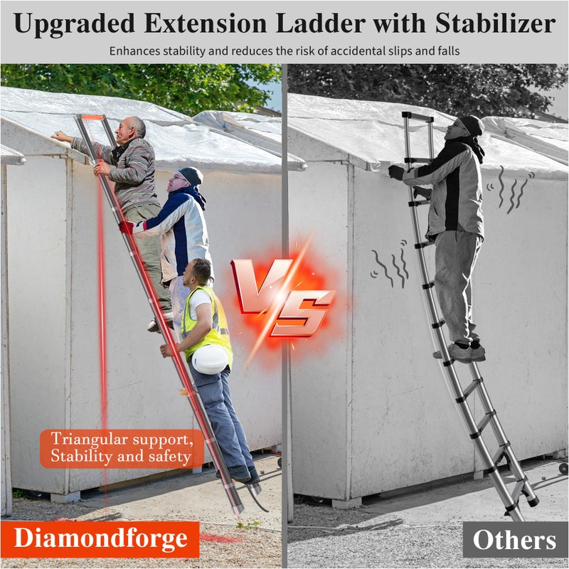 DIAMONDFORGE Telescoping Ladder Extension Telescopic Collapsible - 8.5 FT Rv Telescope Foldable Extendable Tall Compact Aluminum Ladders - for House Roof Travel Trailers Adjustable Retractable - 330lbs Capacity - Image 2