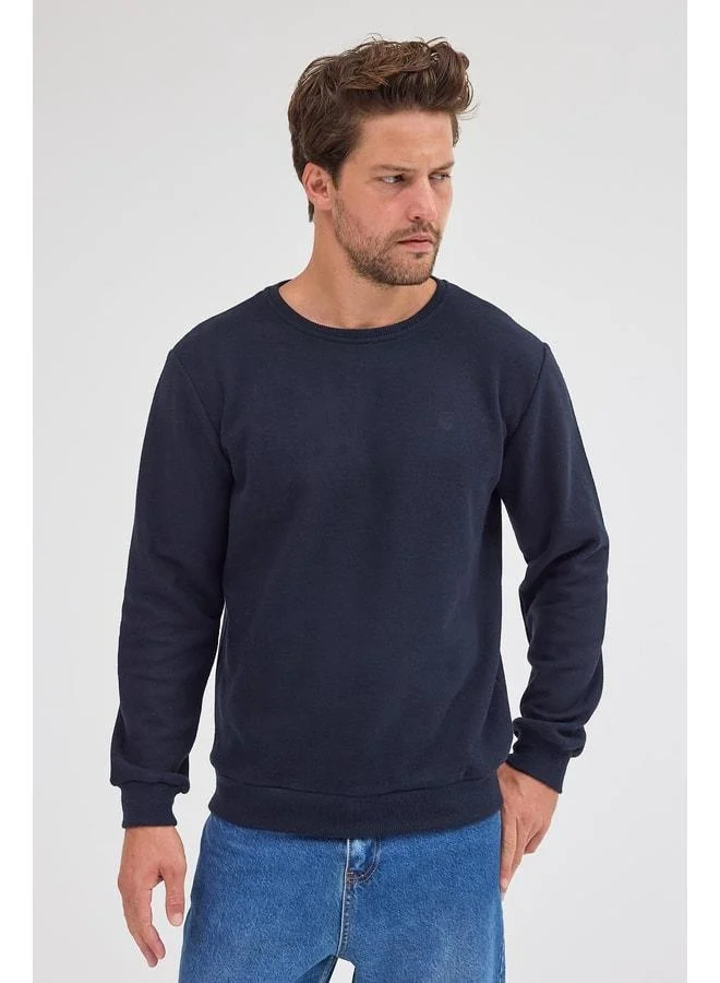Mmetalic  Men’s Navy Standard Fit Regular Cut Cotton Basic Crew Neck Sweatshirt. for Men | Best Price UAE