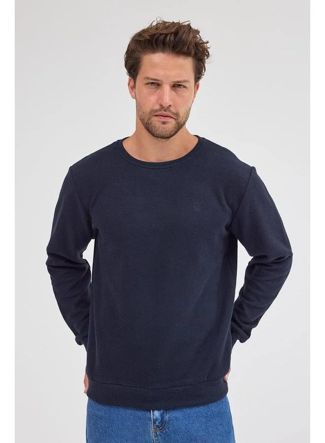 Men’s Navy Standard Fit Regular Cut Cotton Basic Crew Neck Sweatshirt.