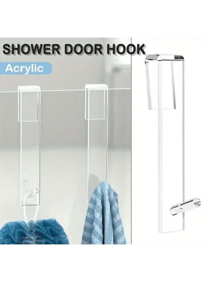 3 قطع من خطافات باب الحمام الأكريليكية حامل المناشف بدون تثقيب فوق الباب الزجاجي حامل روب الاستحمام - Image 1