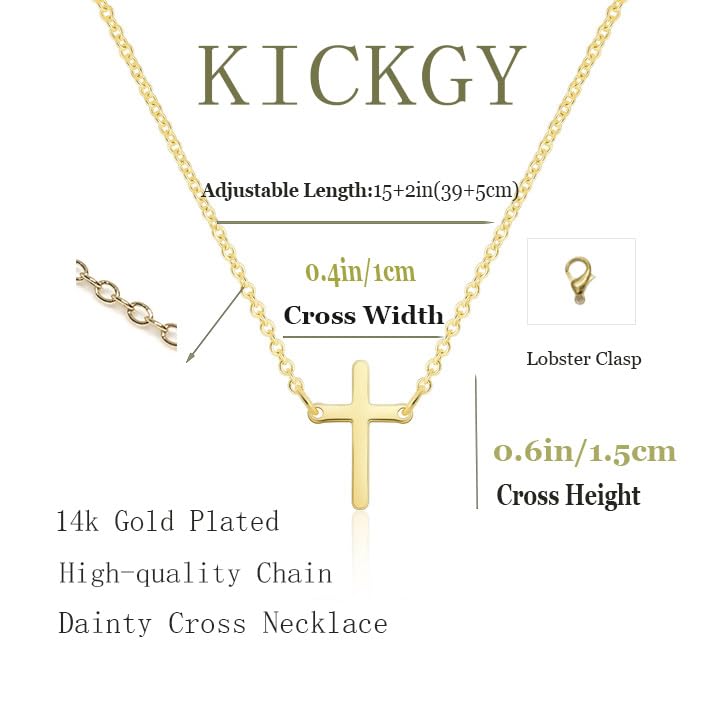 KICKGY Dainty 14k Gold Plated Cross Necklace - Tiny Cross Pendant Simple Choker Necklace for Women and Girls - Image 5