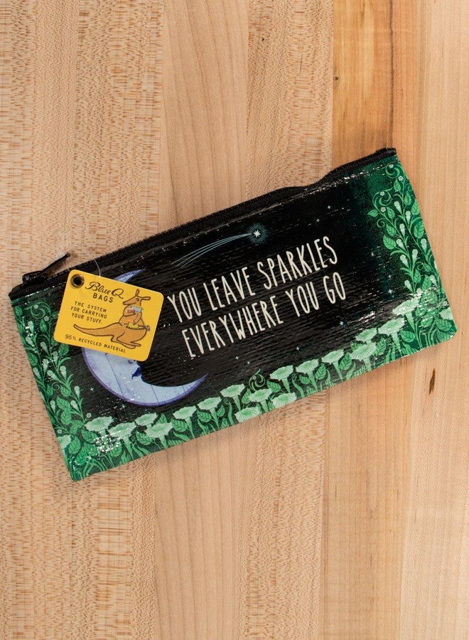 Blue Q Pencil Case, You Leave Sparkles Everywhere You Go. (moon garden design) Hefty Zipper, Sturdy and Easy-to-Wipe-Clean, Made from 95% Recycled Material. 4.25"h x 8.5"w - Image 3