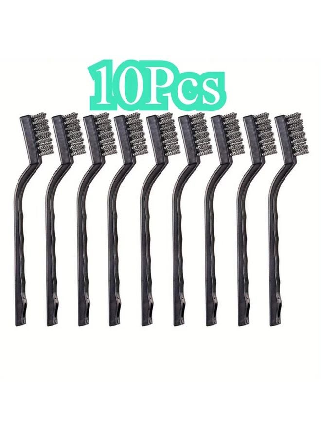 10pcs Stainless Steel Wire Brush Set Curved Handle For Welding Slag Rust Metal Cleaning - Image 1