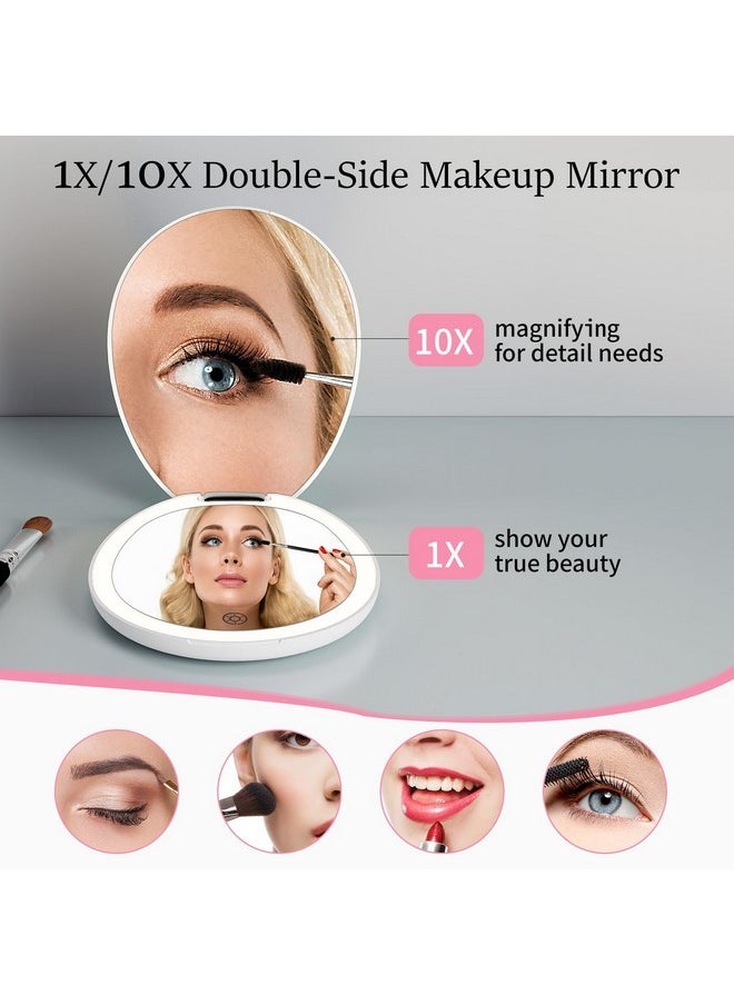 FUNTOUCH Travel Makeup Mirror With Light,Led Small Purse Compact Mirror With Light,Lighted Compact 10X Magnifying Mirror, 2-Sided, 3 Color Lights Small Makeup Cosmetic Mirror With Bag  - Image 3