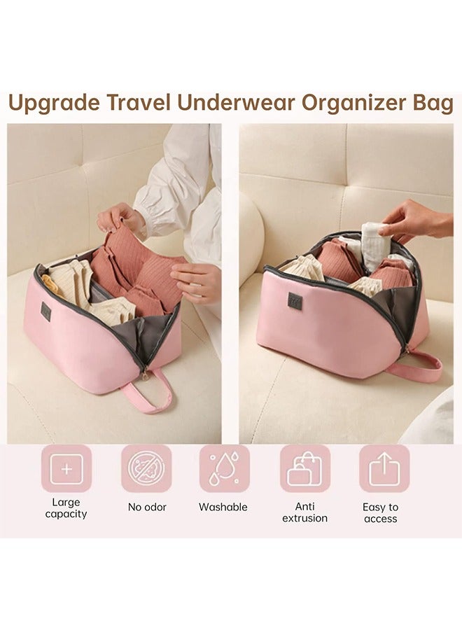 Underwear Organizer Bag for Travel, Upgrade Packing Large Travel Bra Underwear Storage Bag with Liner, Cube Multifunctional Travel Waterproof Pouch Cosmetic Bag for Travel (Pink)  - Image 2