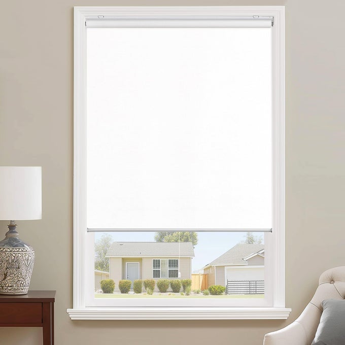 CORDLESS ROLLER SHADE BLACKOUT WHITE BLINDS FOR WINDOWS THERMAL INSULATED ROLLED UP SHADES WITH SPRING SYSTEM UV PROTECTION FABRIC TOTAL BLACKOUT BLINDS FOR HOME OFFICE 27W X 72H WHITE