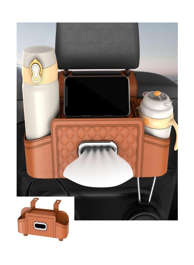 Mandark Car Headrest Backseat Organizer, Multifunctional Vehicle Seat Back Storage Box with Drink Cup Holder and Hooks, Automotive Travel Accessories, Universal for SUV, Sedan, Truck (Orange) - Image 1