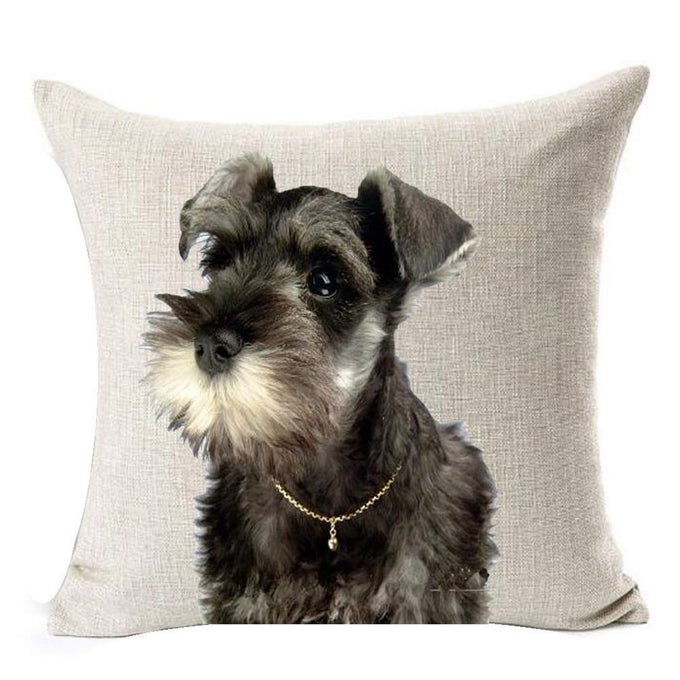 BEST GIFT PAINTING CUTE LOVELY ANIMALS PET DOG BIG EYES BLACK SCHNAUZER COTTON LINEN SQUARE THROW WAIST PILLOW CASE DECORATIVE CUSHION COVER PILLOWCASE SOFA 18X 18