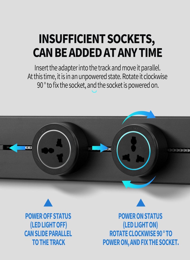 Beirui - Universal rail socket Power socket adapter Power rail socket Multifunctional electric mobile rail socket Sliding wall socket with blue LED ring - Image 1