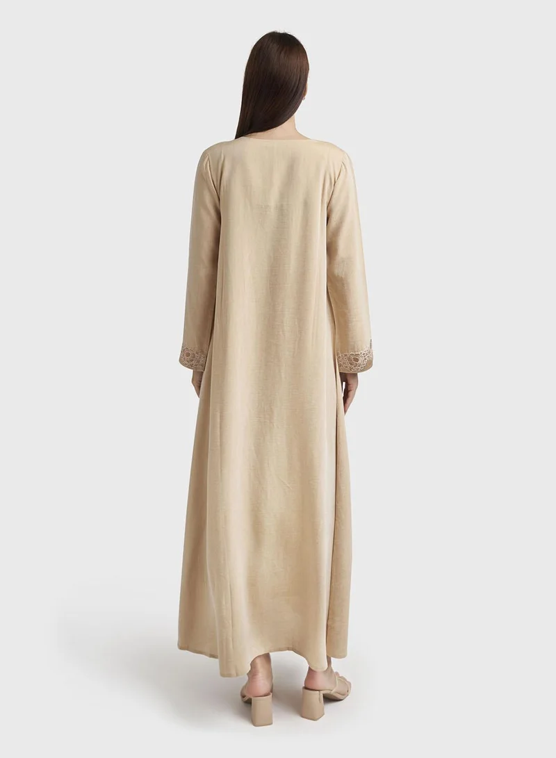 Kashkha  Beige Colour Machine Embroidered Jalabiya (VG2968) for Women | Best Price UAE