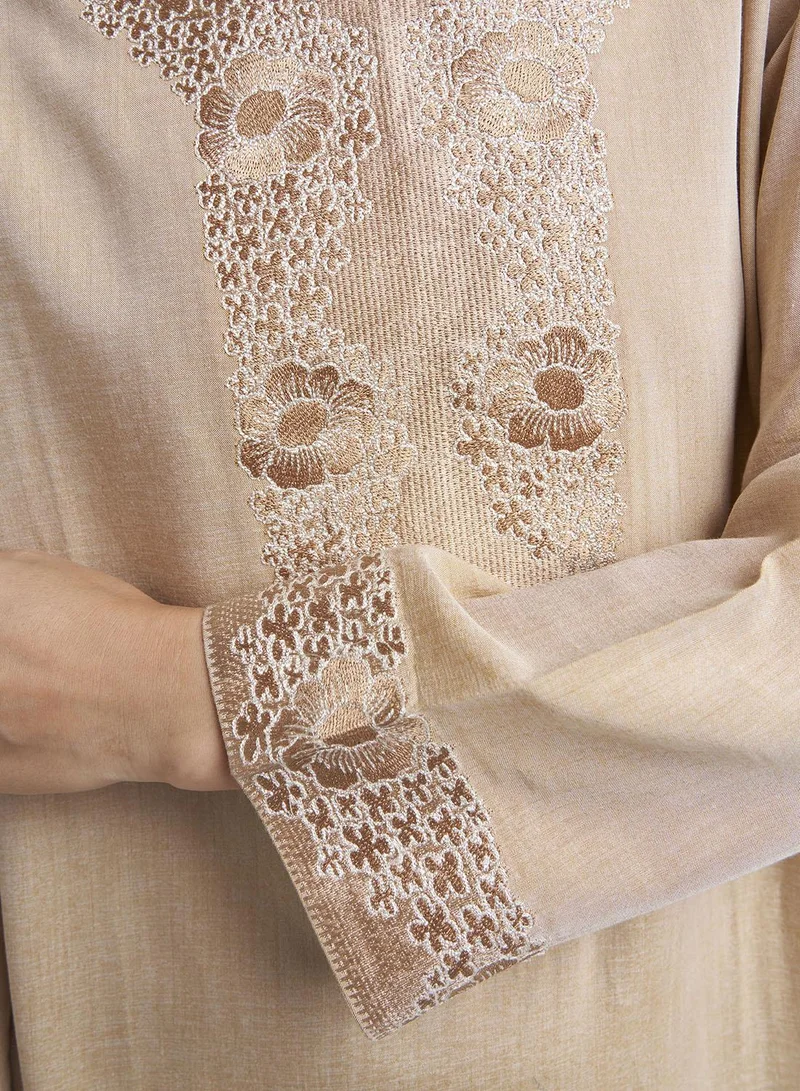 Kashkha  Beige Colour Machine Embroidered Jalabiya (VG2968) for Women | Best Price UAE