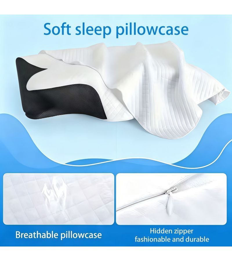 Dark Gray Butterfly Shaped Cooling Pillow Case Ergonomic Curved Neck Support Breathable Pillow Cover with Zipper Washable Skin Friendly Pillow Cover for Side Back Stomach Sleepers All Sleeping Positions Daily Use Thoughtful Gift for Family 15.75 Inch by 23.62 Inch - Image 3