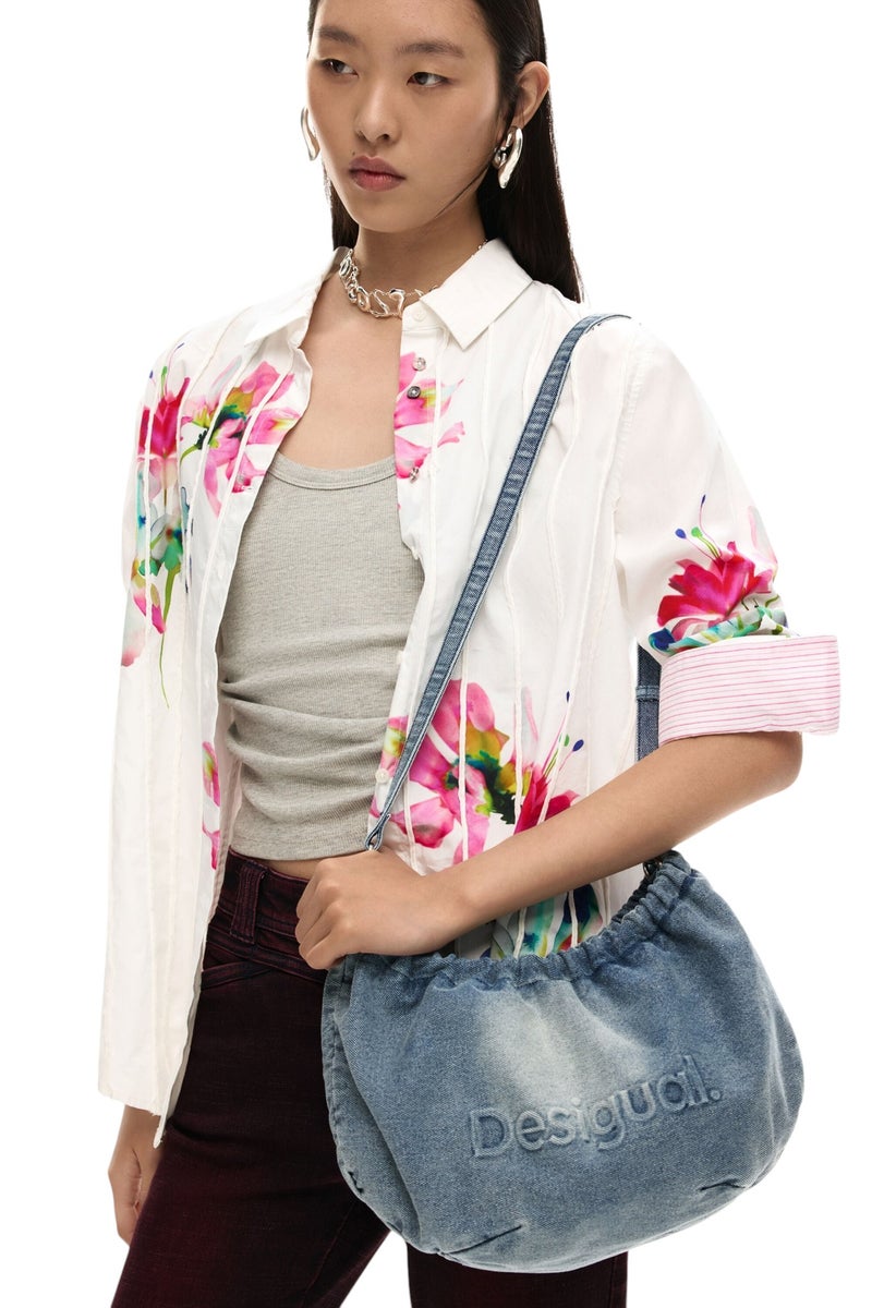 DESIGUAL Oval-shaped shoulder bag made of denim fabric - Image 1