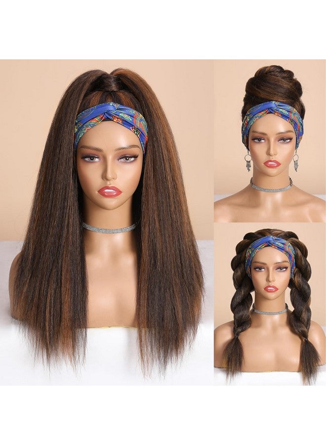 ويجني باروكة شعر WIGNEE بني مستقيمة بخصلات بارزة مع عصابة رأس للنساء، بطول 22 بوصة، باروكة شعر ياكي مستقيمة مع عصابة رأس سوداء، باروكة شعر مستقيمة بخصلات بارزة مع عصابة رأس سوداء للنساء ذوات البشرة السمراء (خصلات بارزة 2A/30#، بطول 22 بوصة) - Image 5