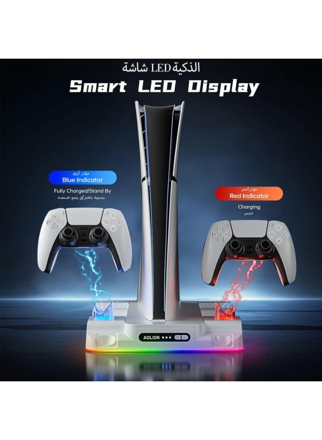 M.A&F's PS5/Slim/Pro Stand with Cooling Station, Controller Charging Station and RGB LED, Playstation 5/Slim/Pro Disc/Digital Console Stand Accessories, Cooling Fan, Game Slot, Usb Charging - Image 5