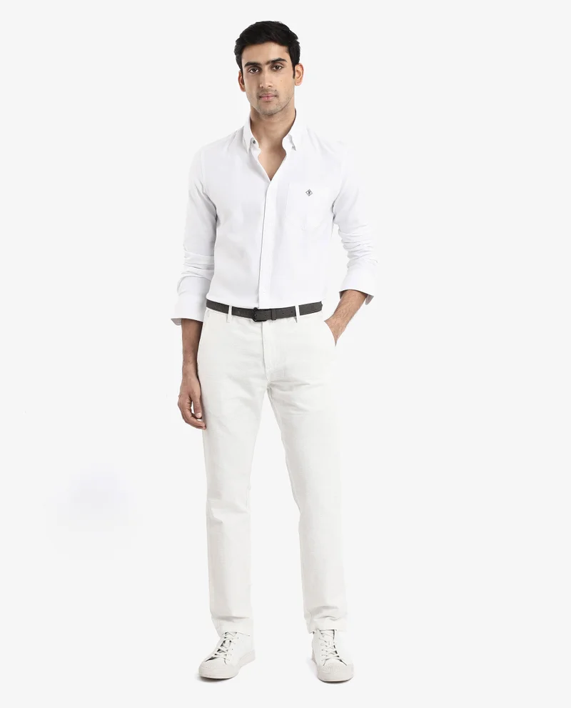 Rare Rabbit Rare Rabbit Men's Oxfom White Cotton Polyester Fabric Full Sleeves Button Down Collar Regular Fit Plain Formal Shirt