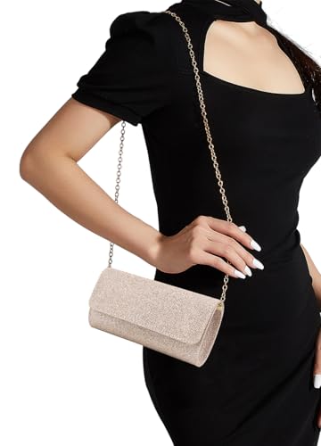 Naimo Flap Dazzling Small Clutch Bag Evening Bag With Detachable Chain (Champagne) - Image 4