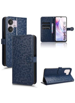 HuHa Case Cover For Xiaomi Redmi 13C 5G / 4G Honeycomb Dot Texture Leather Phone Case Blue 