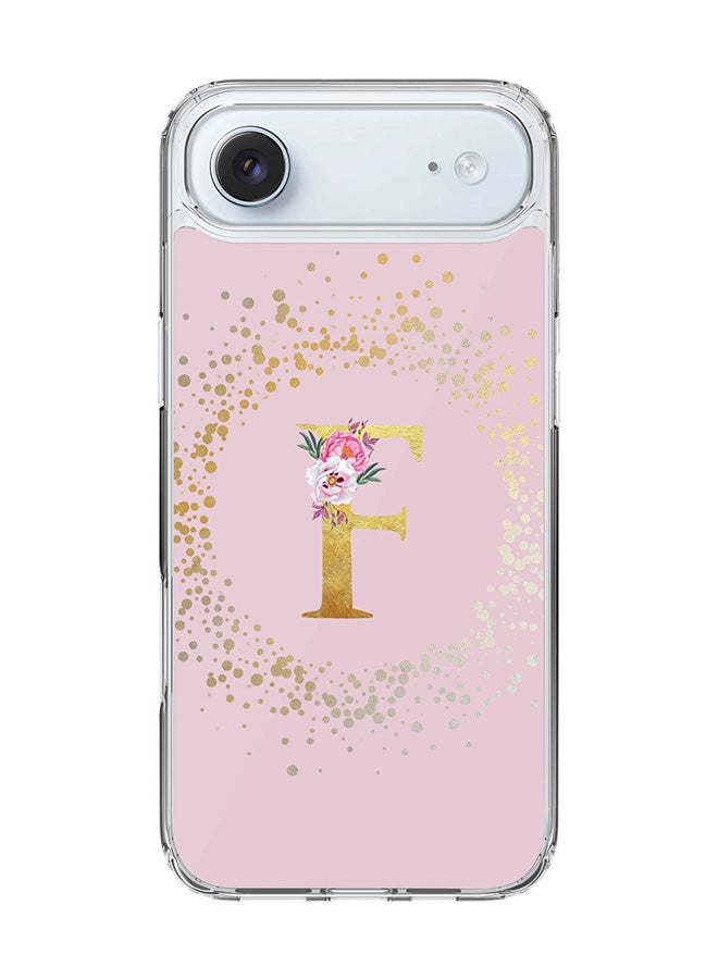 Stylizedd Classic Clear MagSafe Case for iPhone 17 Air , Hybrid Soft Case Flexible Edges Anti Drop TPU PC Gel Thin Transparent Cover [ Designed for iPhone 17 Air ] - Custom Monogram Initial Letter Floral Pattern Alphabet - F  (Pink )