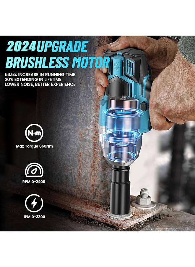 WEMART Cordless Impact Wrench 1/2 Inch Max Torque 479 Ft-Lbs(650Nm), 3300Rpm With 2X 4.0 Battery, 6 Sockets, 8 Drill, 6 Screws, High Torque Power For Car Home - Image 5