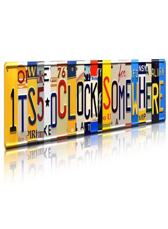 SOYAVE Five O Clock Somewhere Unique Metal Wall Decor for Home, Bar, Diner, Pub, 4 x 16 Inches, Fun Kitchen Decor, Unique Drinking Sign, Funny Bar Signs, Vintage Kitchen Signs - Image 1