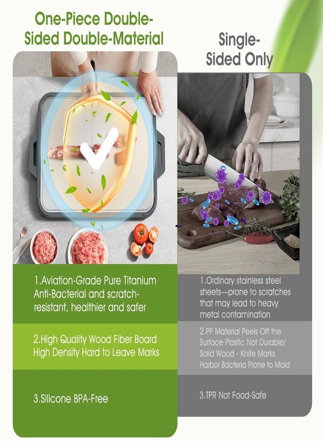 GUANCI Titanium Cutting Board for Kitchen, Double Sided Pure Titanium and Wood Fiber Cutting Board with Juice Groove, Food Grade Material, for Chopping Meat/Vegetables/Fruit Dishwasher Safe 16"×11" - Image 5