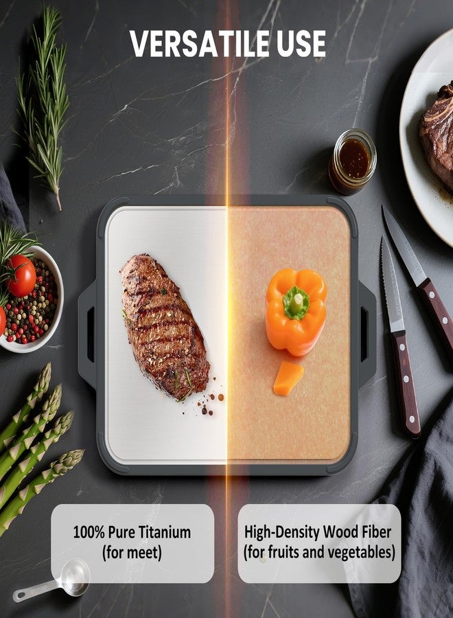 GUANCI Titanium Cutting Board for Kitchen, Double Sided Pure Titanium and Wood Fiber Cutting Board with Juice Groove, Food Grade Material, for Chopping Meat/Vegetables/Fruit Dishwasher Safe 16"×11" - Image 2